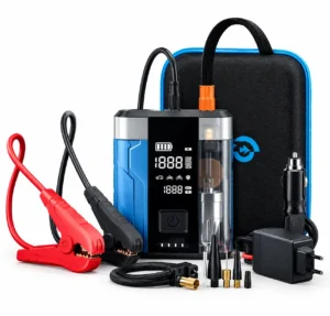 جامپ استارت خودرو و پمپ باد برند پاورولوژی مدل Powerology 8800mAh Jump Start Air Compressor